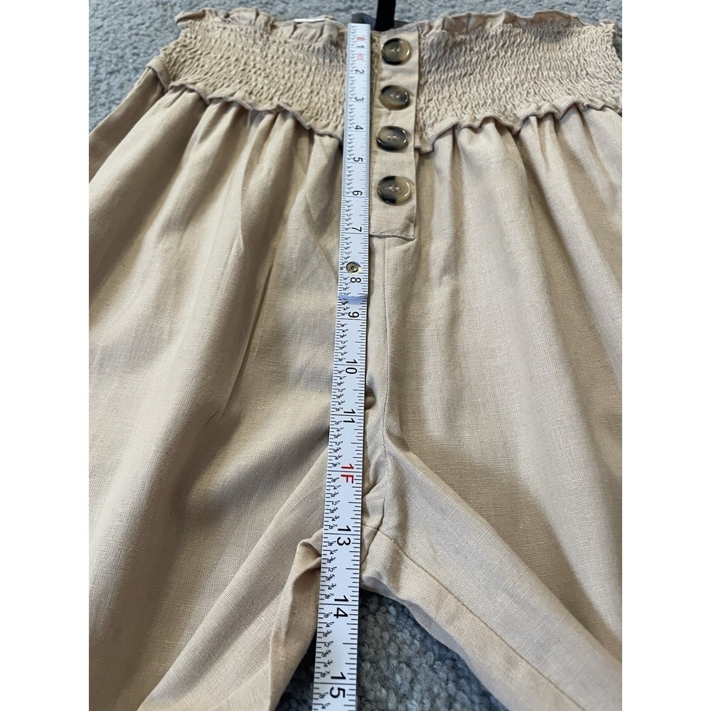 Y2K Derek Heart Wide Leg Pants Juniors M Button Accent Smocked Waist Beige - Picture 5 of 9